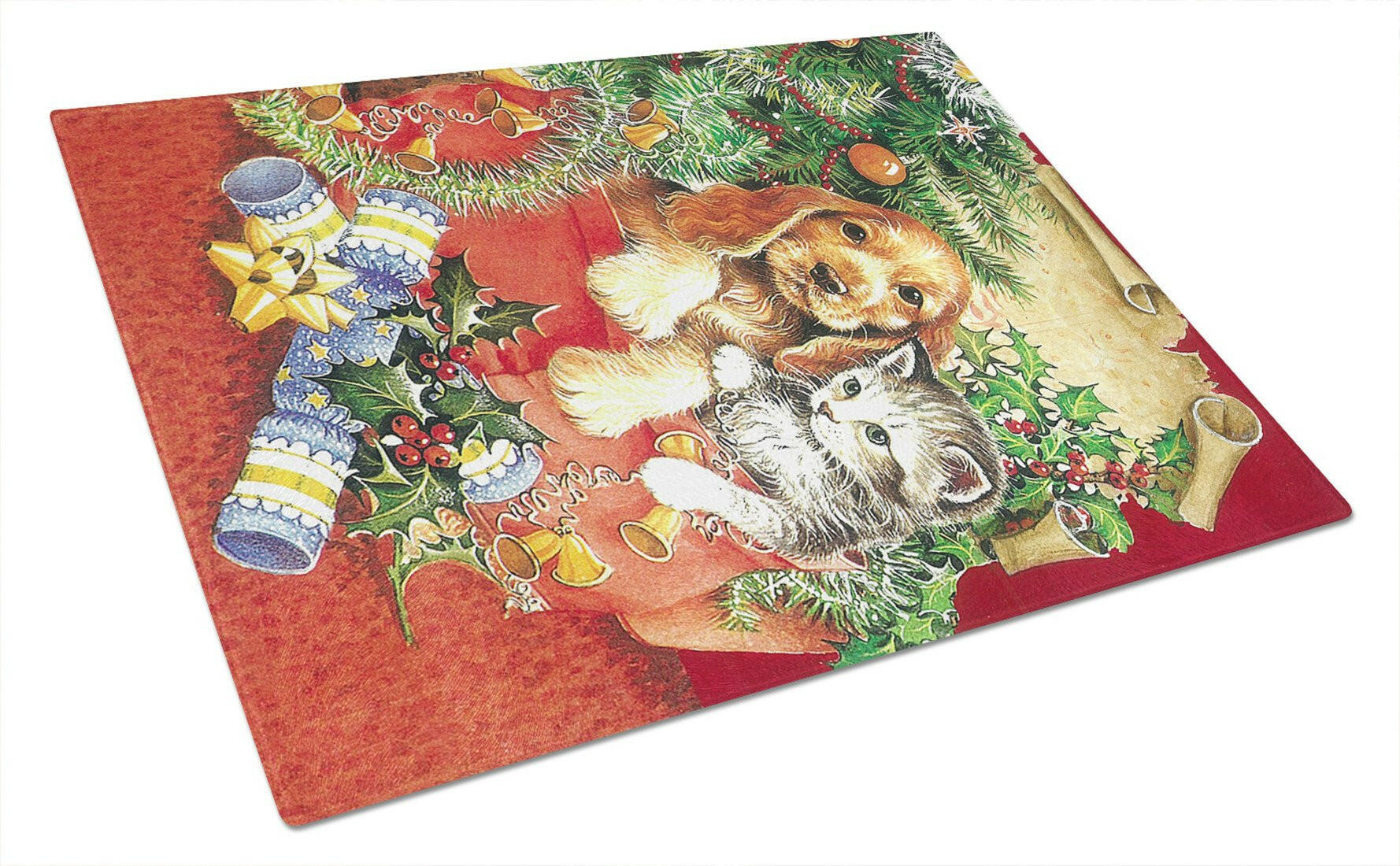 Christmas Puppy and Kitten Glass Cutting Board Large APH7551LCB by Caroline's Treasures