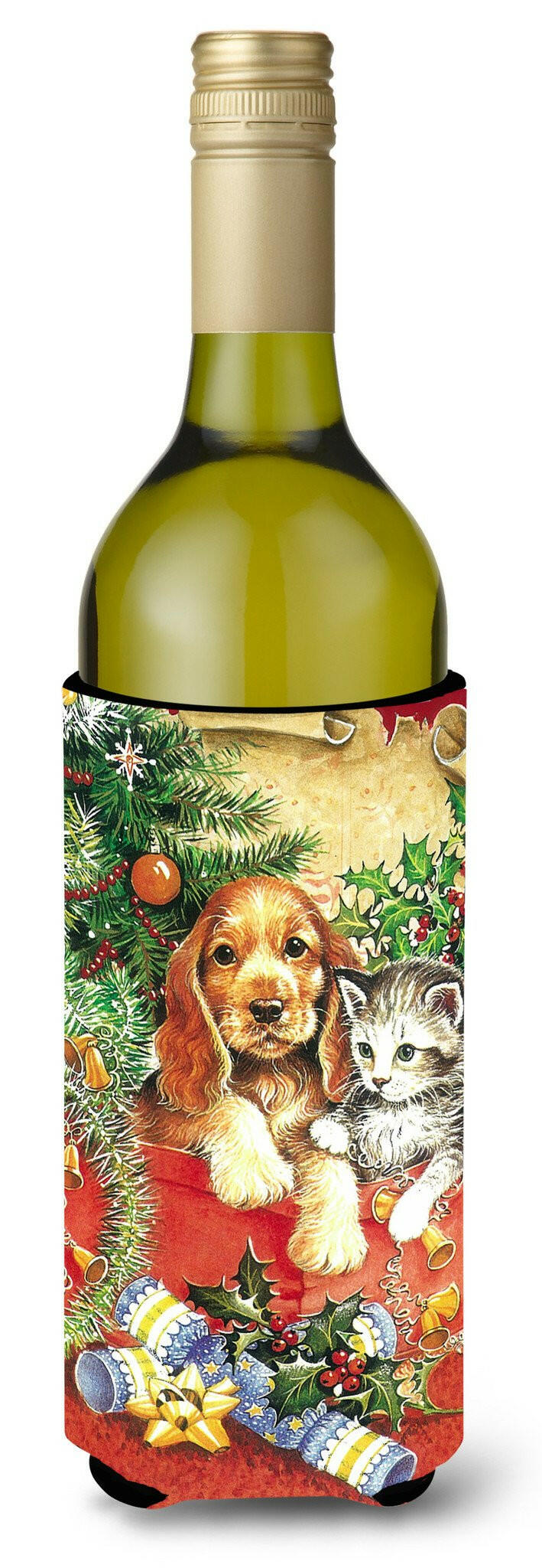Christmas Puppy and Kitten Wine Bottle Beverage Insulator Hugger APH7551LITERK by Caroline&#39;s Treasures