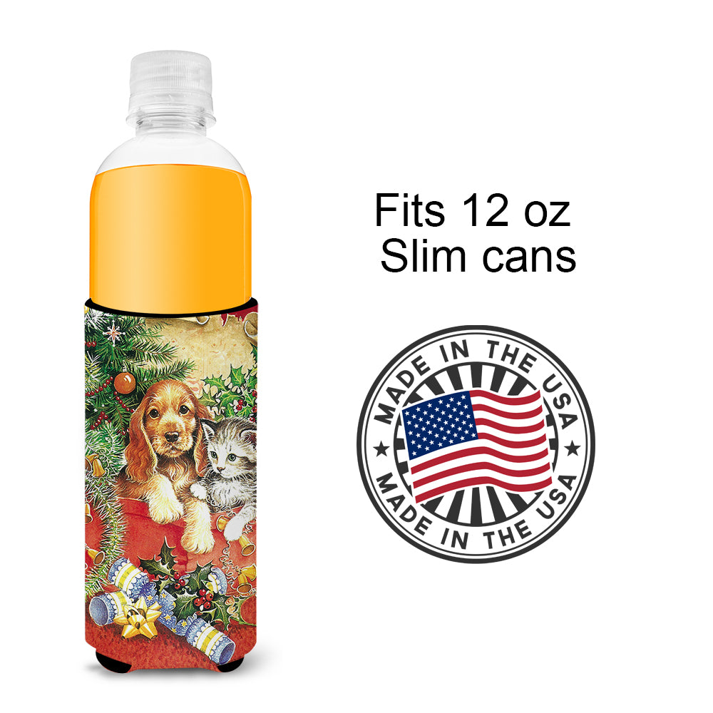 Christmas Puppy and Kitten Ultra Beverage Insulators for slim cans APH7551MUK  the-store.com.