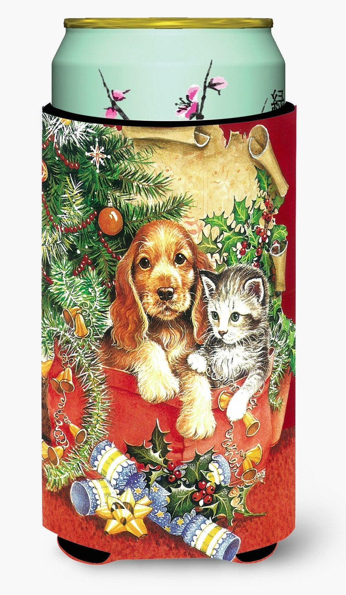 Christmas Puppy and Kitten Tall Boy Beverage Insulator Hugger APH7551TBC by Caroline's Treasures