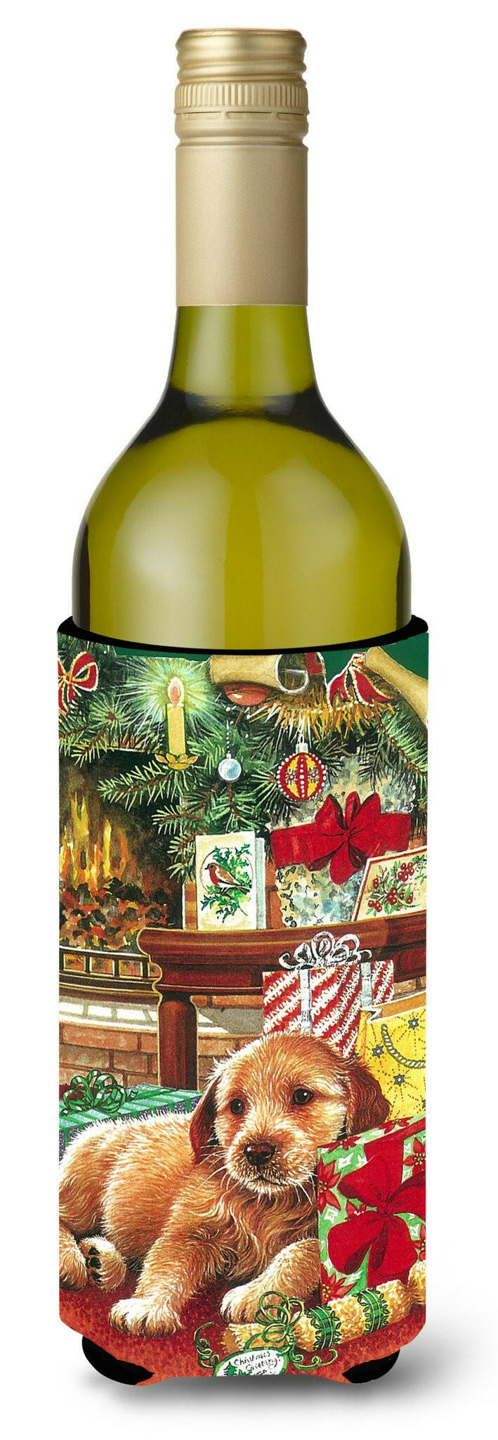 Christmas Puppy Wine Bottle Beverage Insulator Hugger APH7552LITERK by Caroline&#39;s Treasures