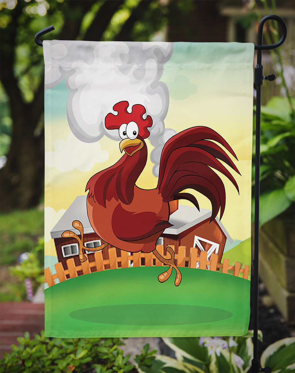 Rooster Chicken on the Run Flag Garden Size APH7630GF  the-store.com.