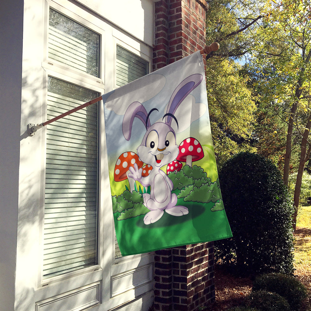 Bunny Rabbit in Mushrooms Flag Canvas House Size APH7632CHF  the-store.com.