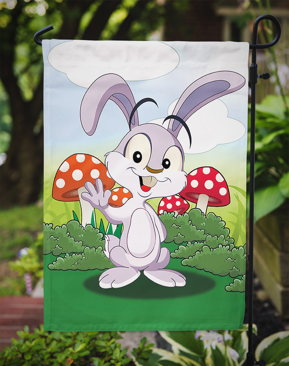Bunny Rabbit in Mushrooms Flag Garden Size  the-store.com.
