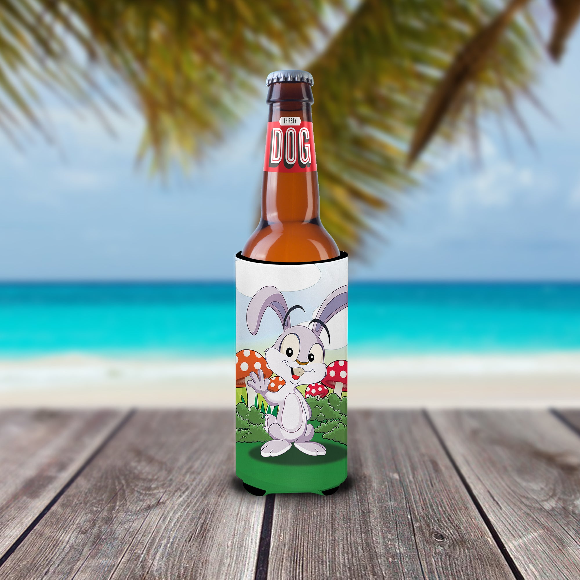 Bunny Rabbit in Mushrooms  Ultra Beverage Insulators for slim cans APH7632MUK  the-store.com.