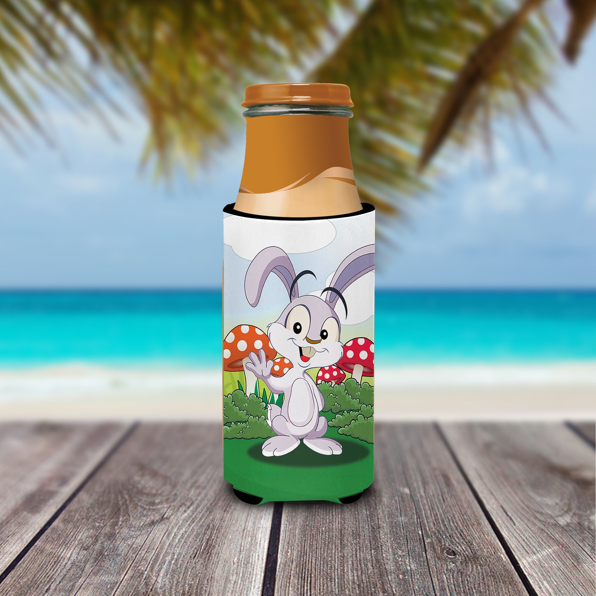 Bunny Rabbit in Mushrooms  Ultra Beverage Insulators for slim cans APH7632MUK