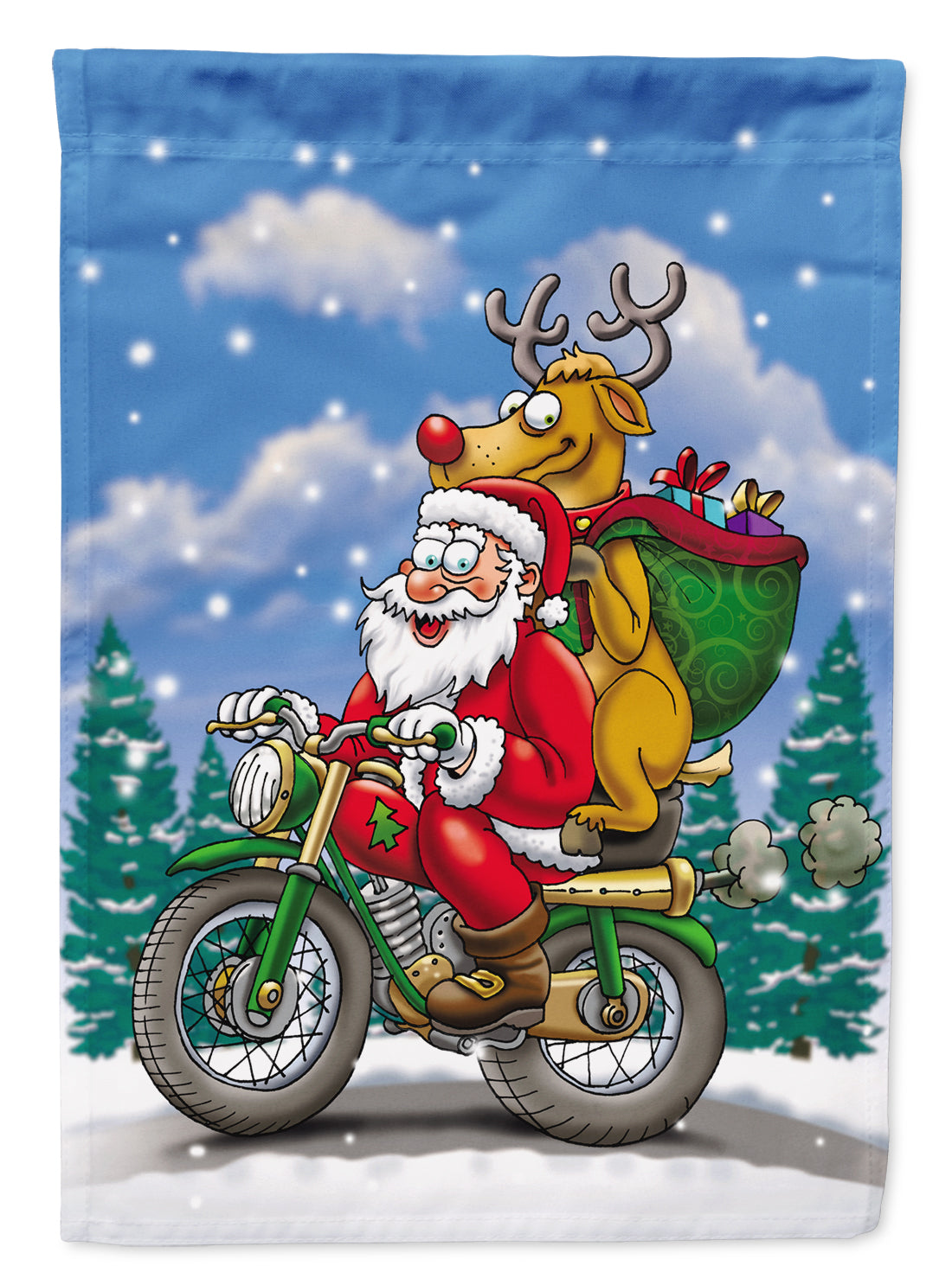 Noël Père Noël sur une Moto Drapeau Toile Taille Maison APH8996CHF