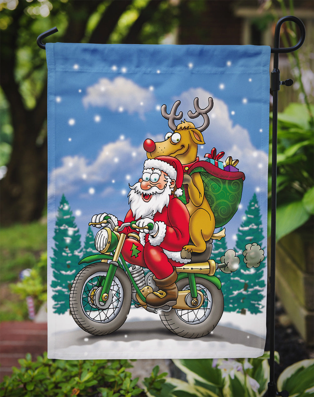 Christmas Santa Claus on a Motorcycle Flag Garden Size APH8996GF.