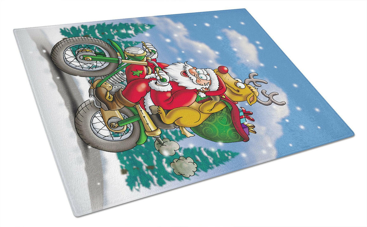 Christmas Santa Claus on a Motorcycle Glass Cutting Board Large APH8996LCB by Caroline&#39;s Treasures