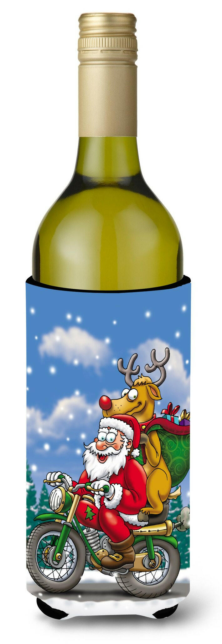Christmas Santa Claus on a Motorcycle Wine Bottle Beverage Insulator Hugger APH8996LITERK by Caroline&#39;s Treasures