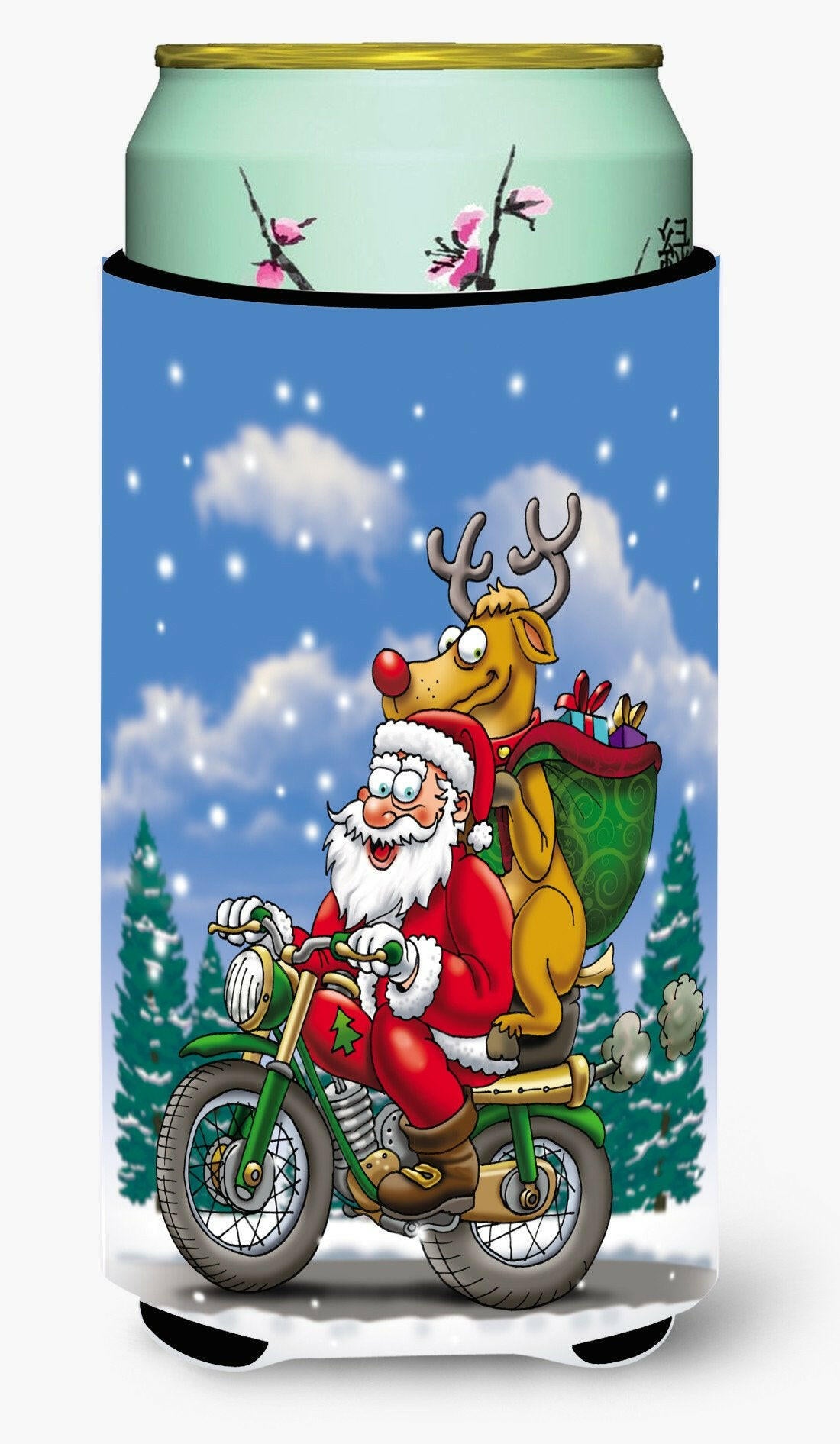 Christmas Santa Claus on a Motorcycle Tall Boy Beverage Insulator Hugger APH8996TBC by Caroline&#39;s Treasures