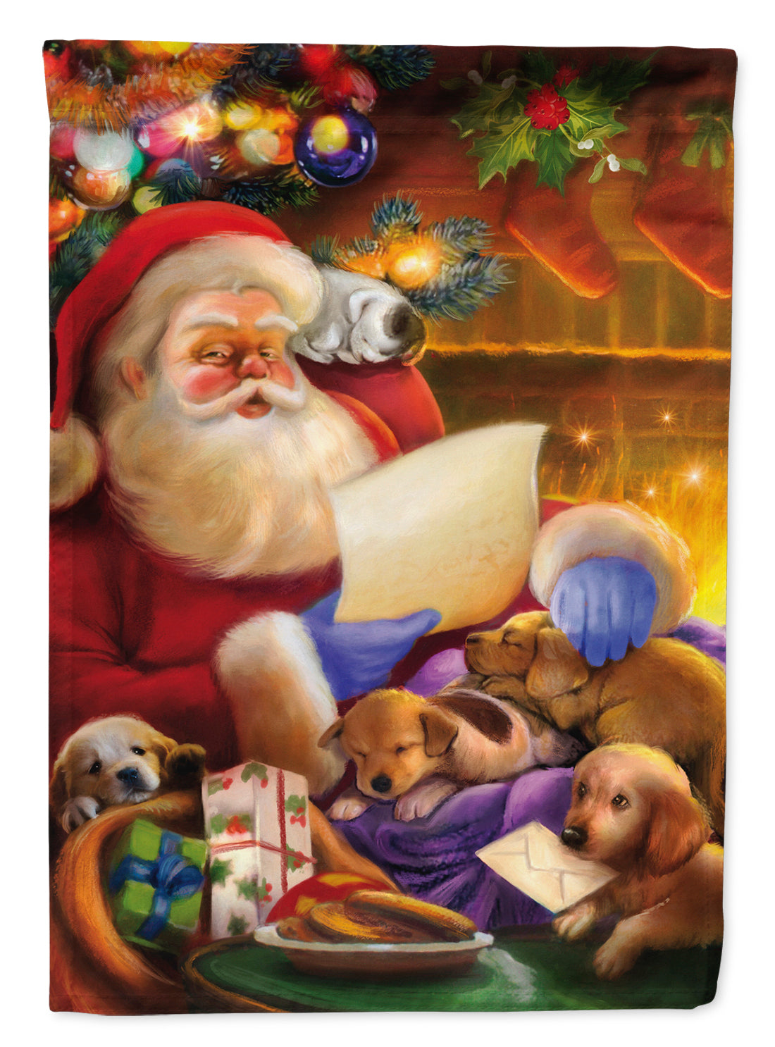 Santa Claus checking his Christmas list Flag Canvas House Size APH9488CHF  the-store.com.