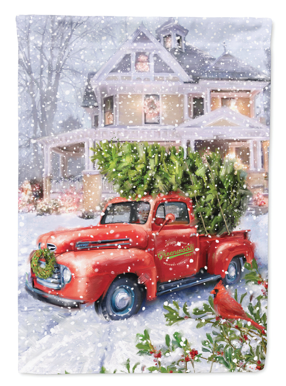 Vintage Farm Truck and Christmas Tree Flag Canvas House Size APH9639CHF