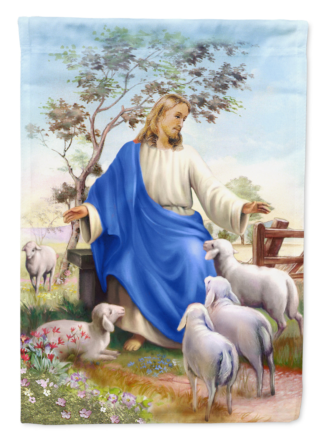 Jesus and his flock of sheep Flag Canvas House Size APH9641CHF  the-store.com.