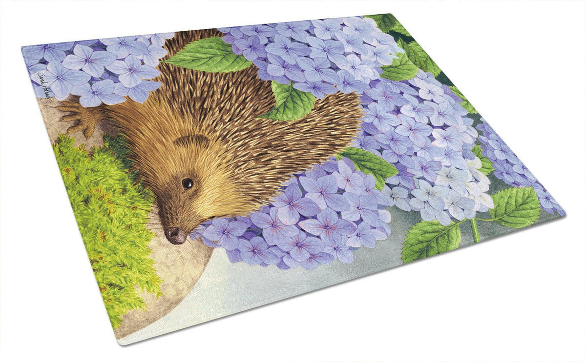 Hedgehog &amp; Hydrangea Glass Cutting Board Large ASA2001LCB by Caroline&#39;s Treasures