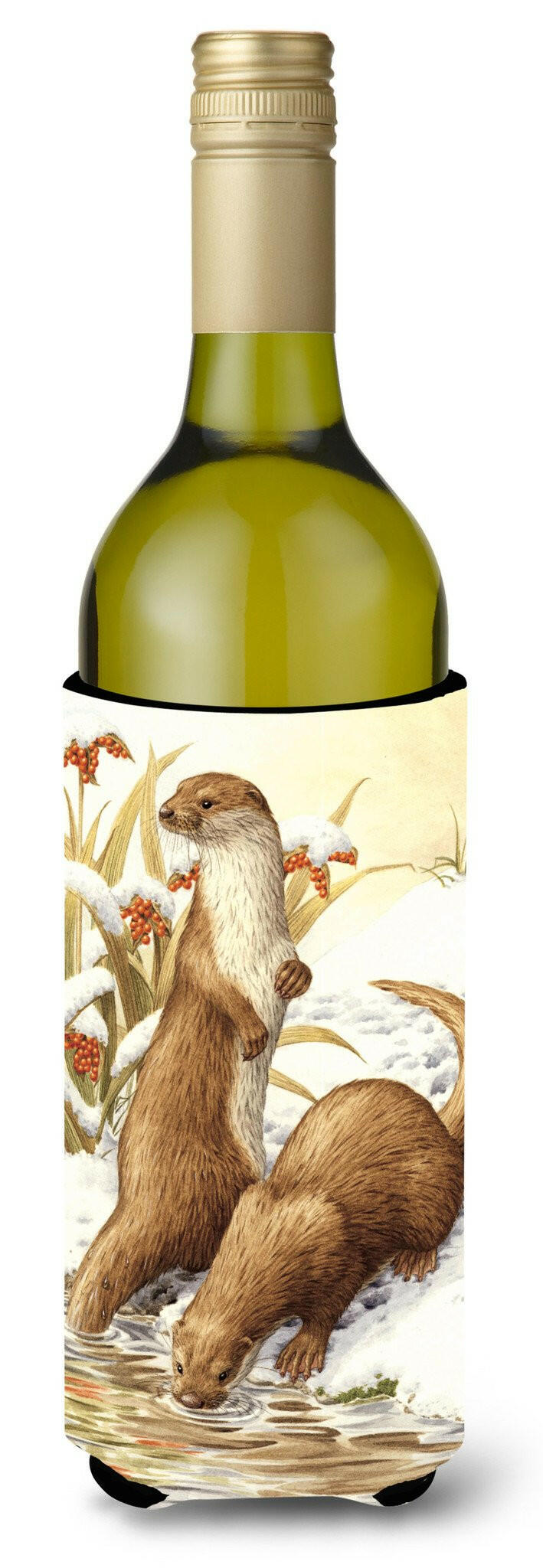 Otters &amp; Gladon Irises Wine Bottle Beverage Insulator Hugger ASA2005LITERK by Caroline&#39;s Treasures