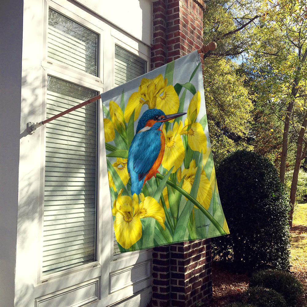Kingfisher in Yellow Irises Flag Canvas House Size ASA2009CHF