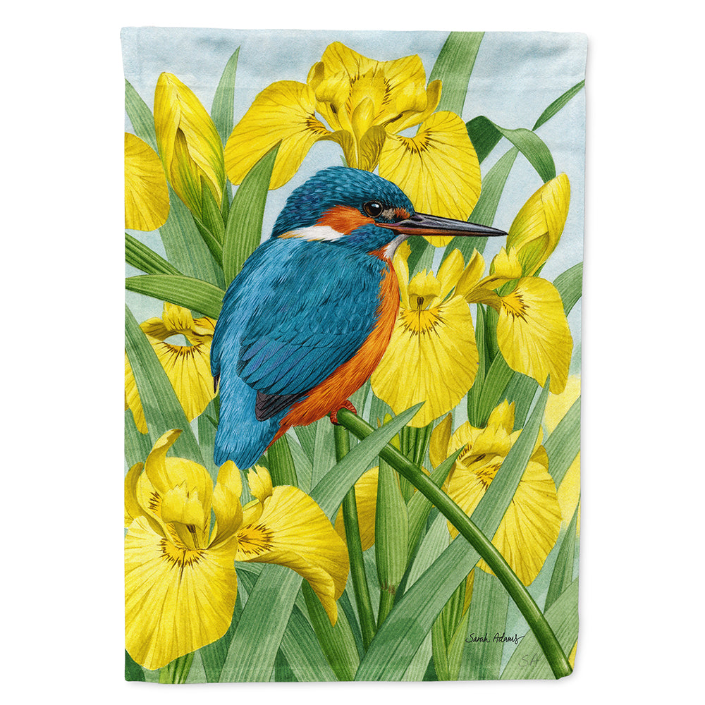 Kingfisher in Yellow Irises Flag Canvas House Size ASA2009CHF