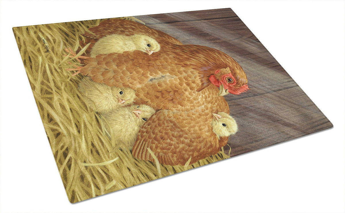 My Little Chickadees with Hen Chicken Glass Cutting Board Large ASA2011LCB by Caroline&#39;s Treasures