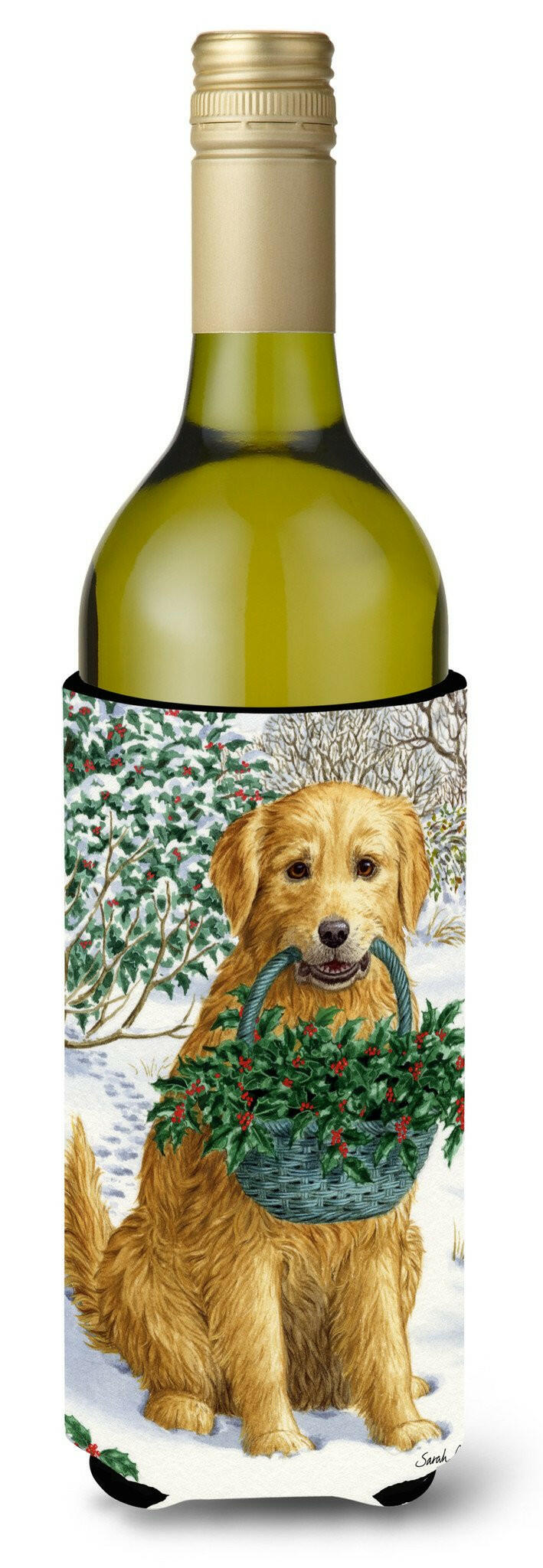 Yellow Labrador &amp; Holly Wine Bottle Beverage Insulator Hugger ASA2013LITERK by Caroline&#39;s Treasures