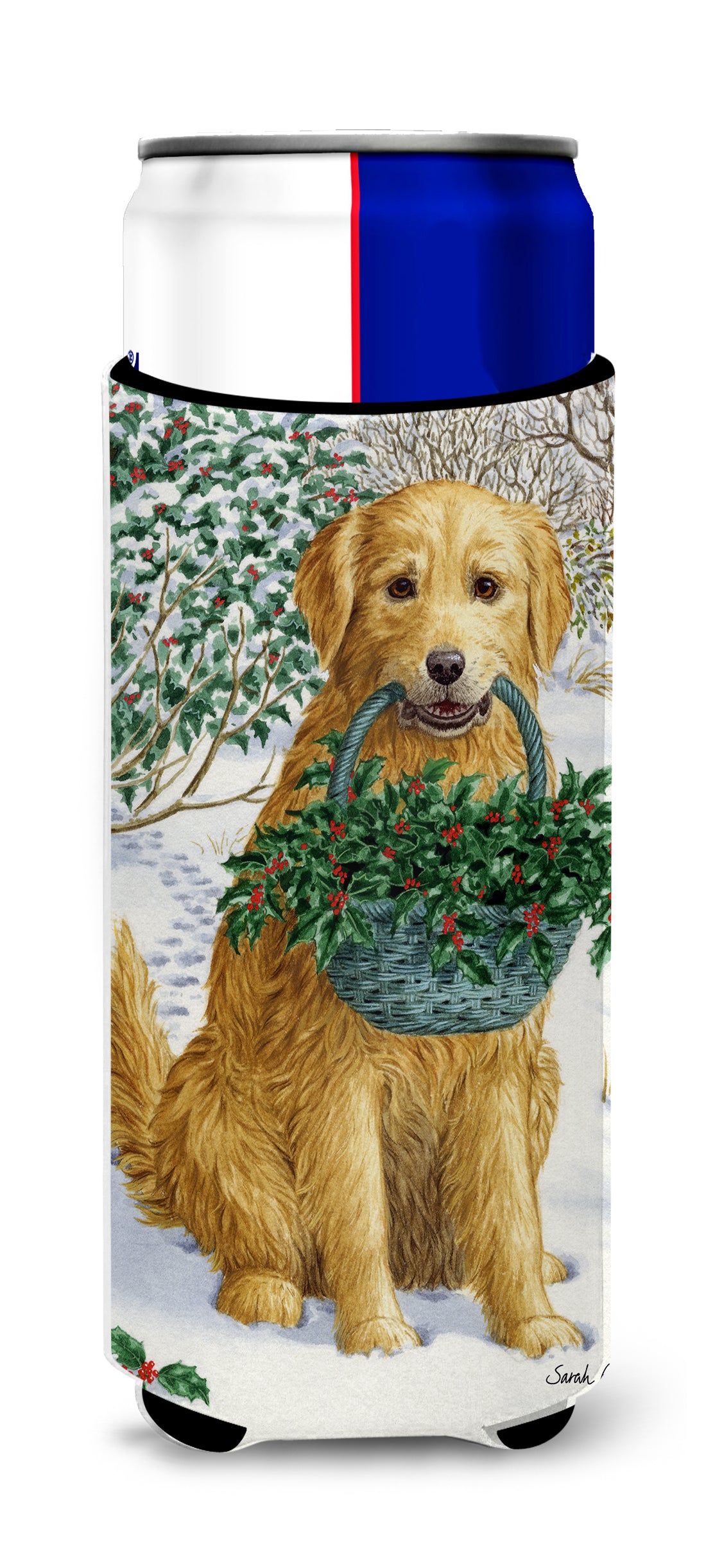 Yellow Labrador &amp; Holly Ultra Beverage Insulators for slim cans ASA2013MUK