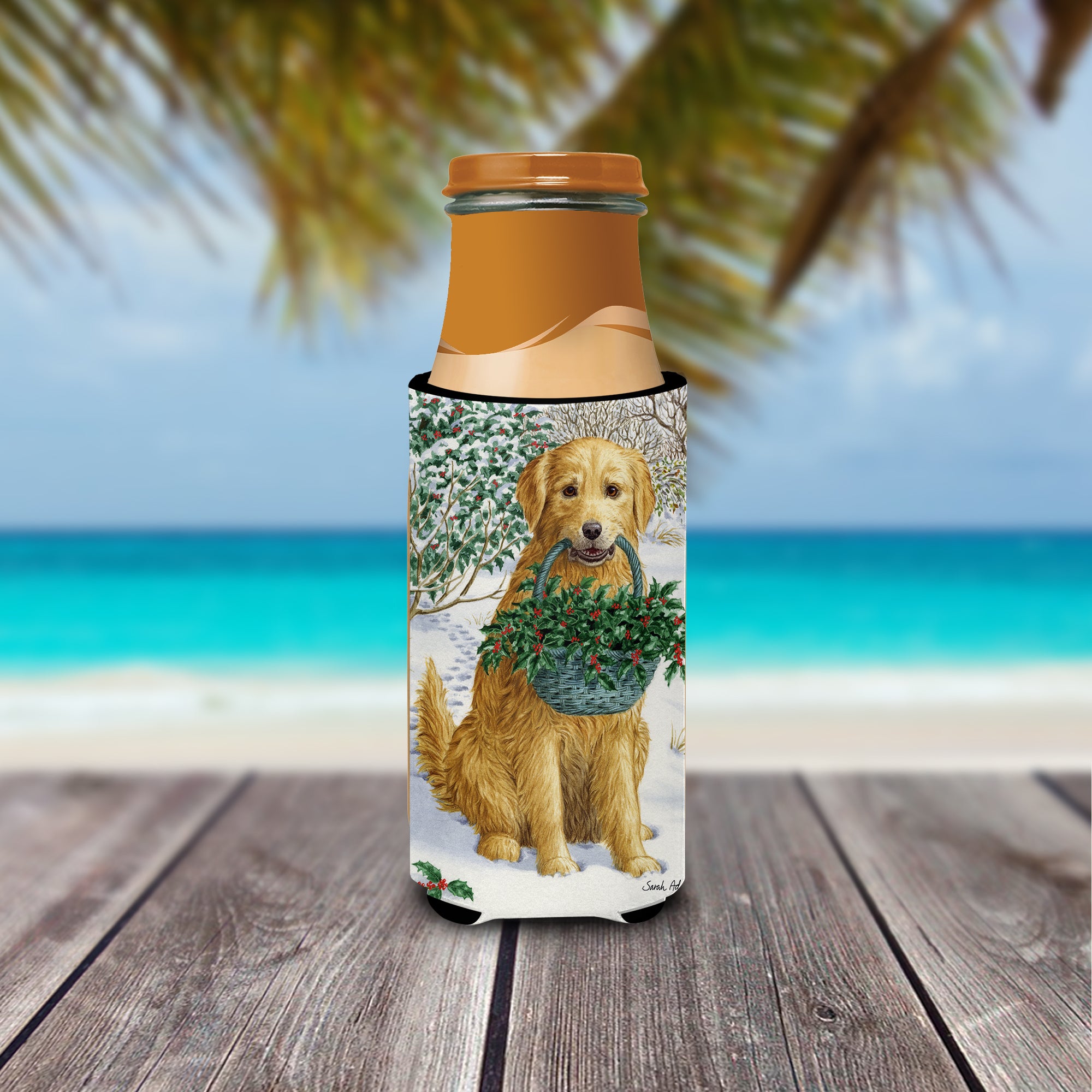 Yellow Labrador & Holly Ultra Beverage Insulators for slim cans ASA2013MUK