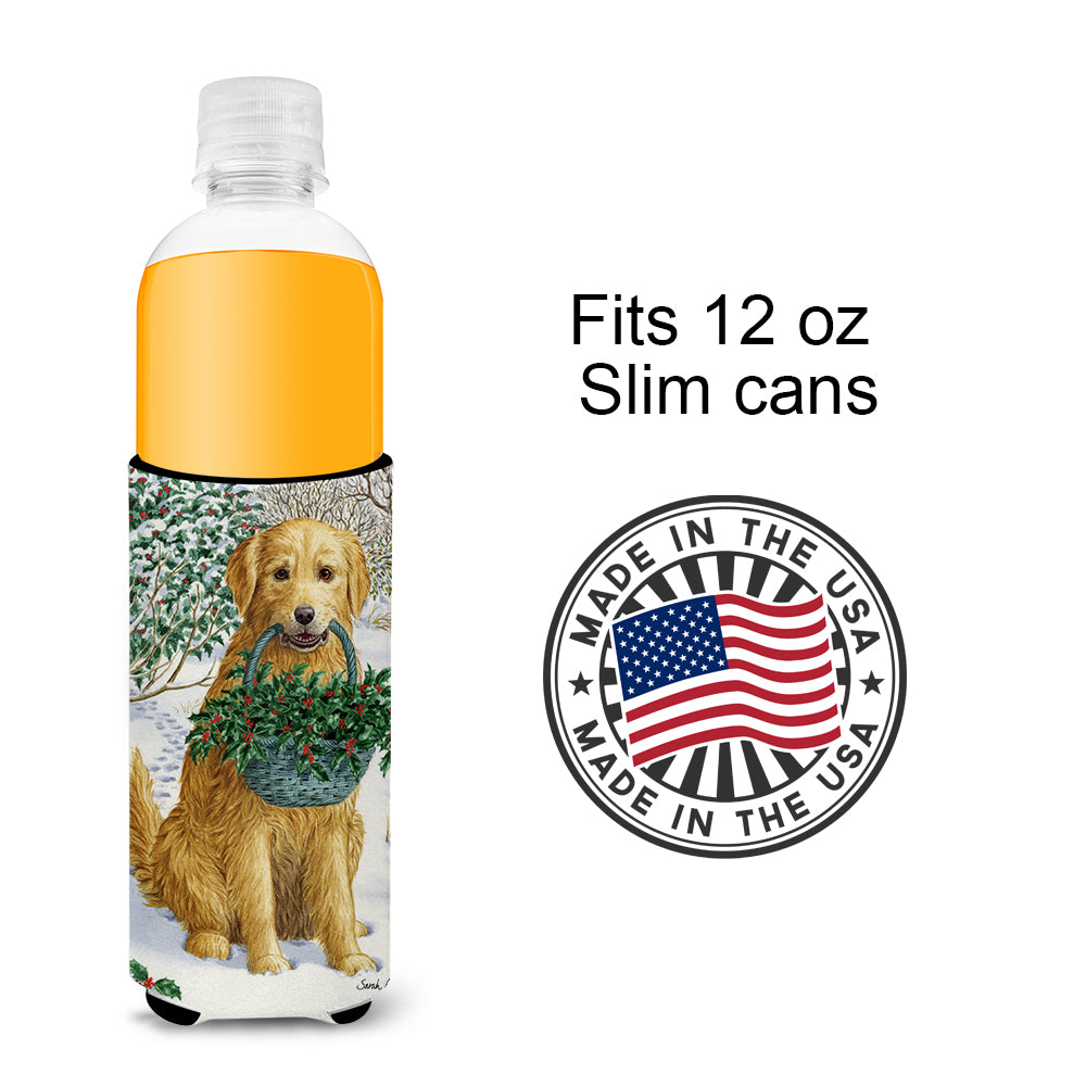 Yellow Labrador & Holly Ultra Beverage Insulators for slim cans ASA2013MUK  the-store.com.