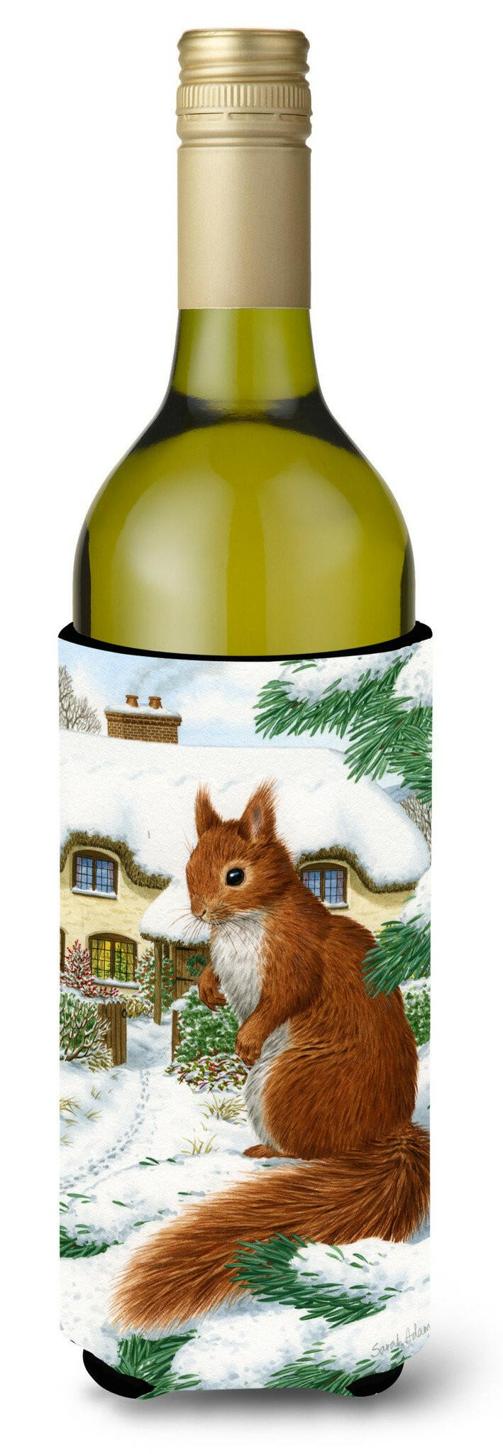 Red Squirrel &amp; Cottage Wine Bottle Beverage Insulator Hugger ASA2014LITERK by Caroline&#39;s Treasures