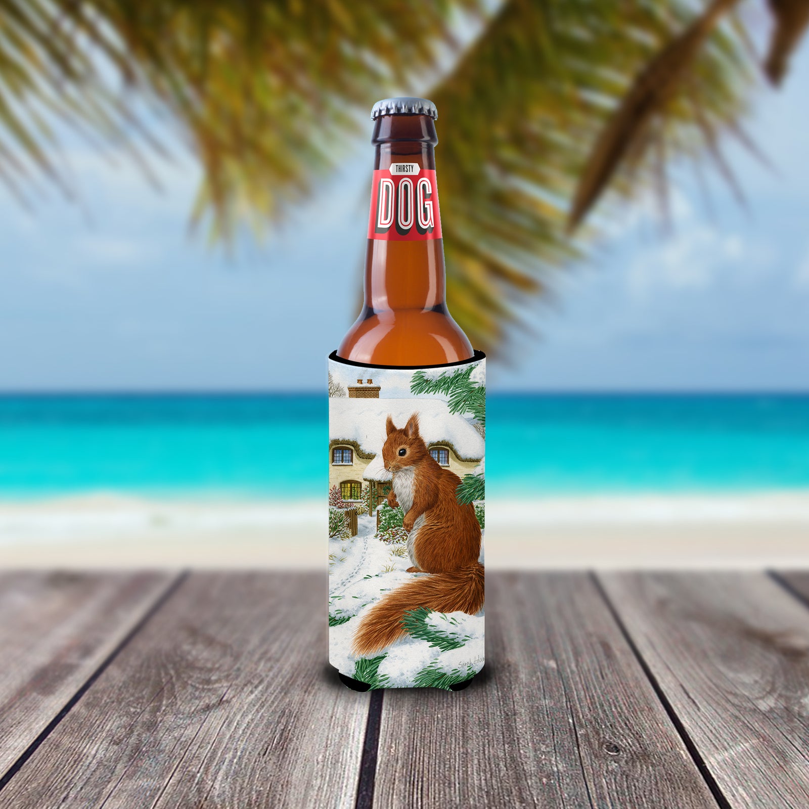 Caroline's Treasures Red Squirrel & Cottage Slim Can Hugger – Fun & Functional Drink Coolers ASA2014MUK