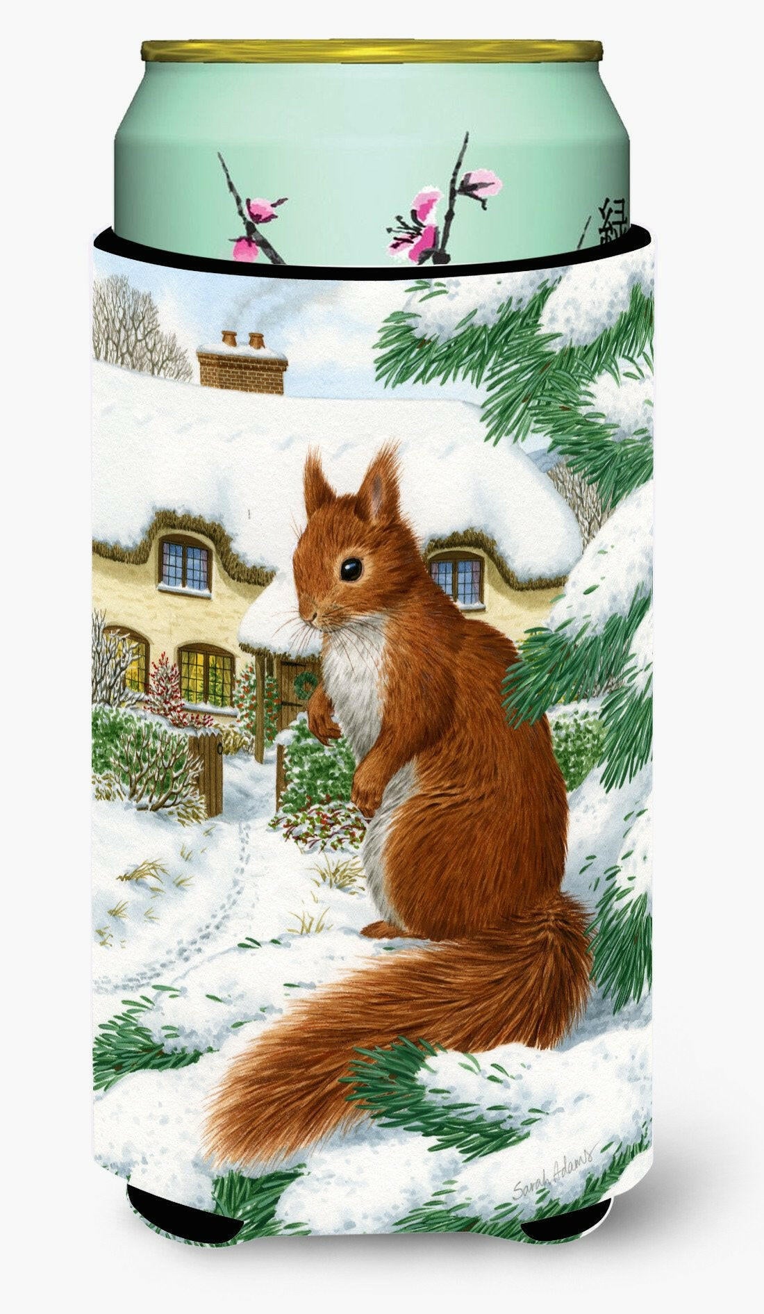 Red Squirrel &amp; Cottage Tall Boy Beverage Insulator Hugger ASA2014TBC by Caroline&#39;s Treasures