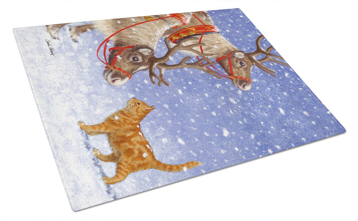 Reindeers &amp; Cat Glass Cutting Board Large ASA2015LCB by Caroline&#39;s Treasures