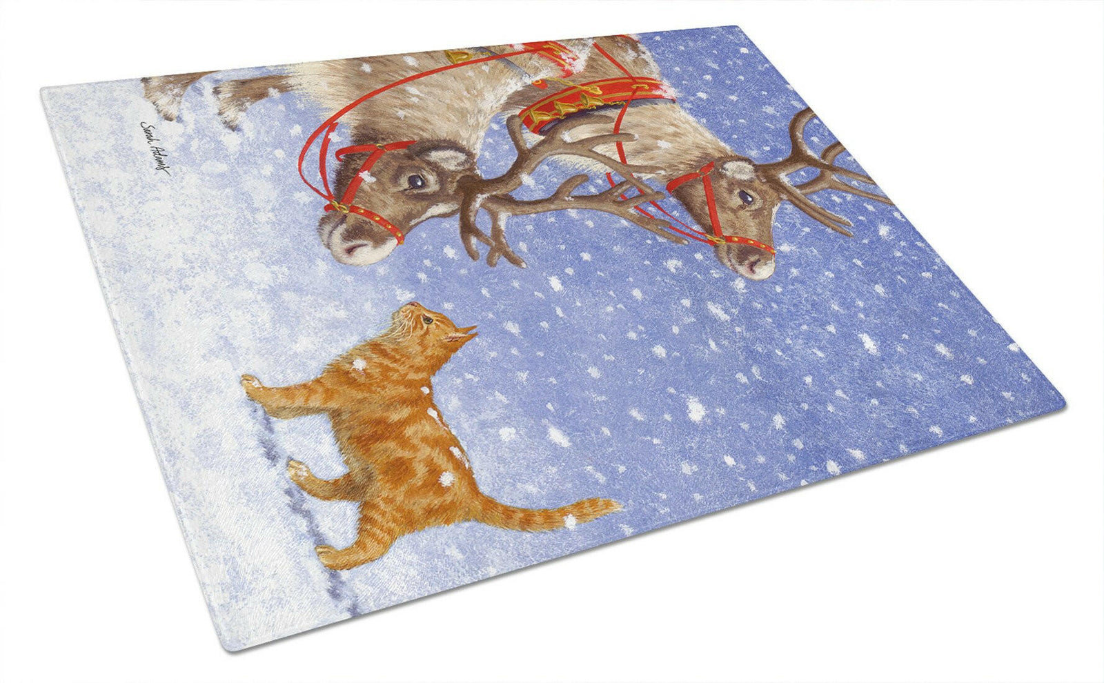 Reindeers & Cat Glass Cutting Board Large ASA2015LCB by Caroline's Treasures