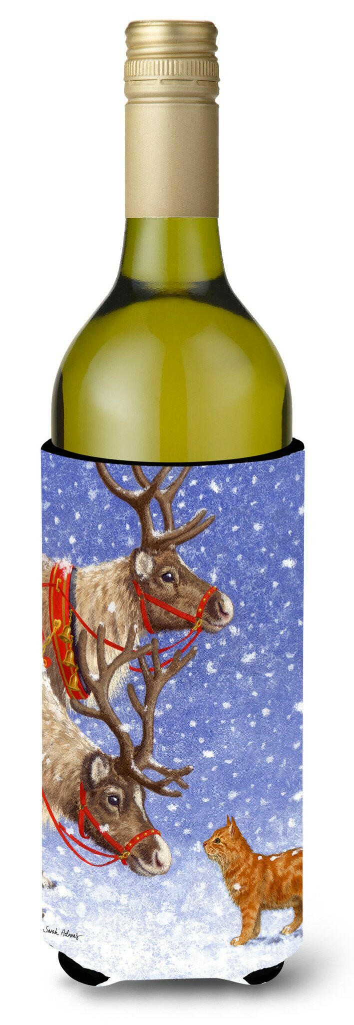 Reindeers &amp; Cat Wine Bottle Beverage Insulator Hugger ASA2015LITERK by Caroline&#39;s Treasures