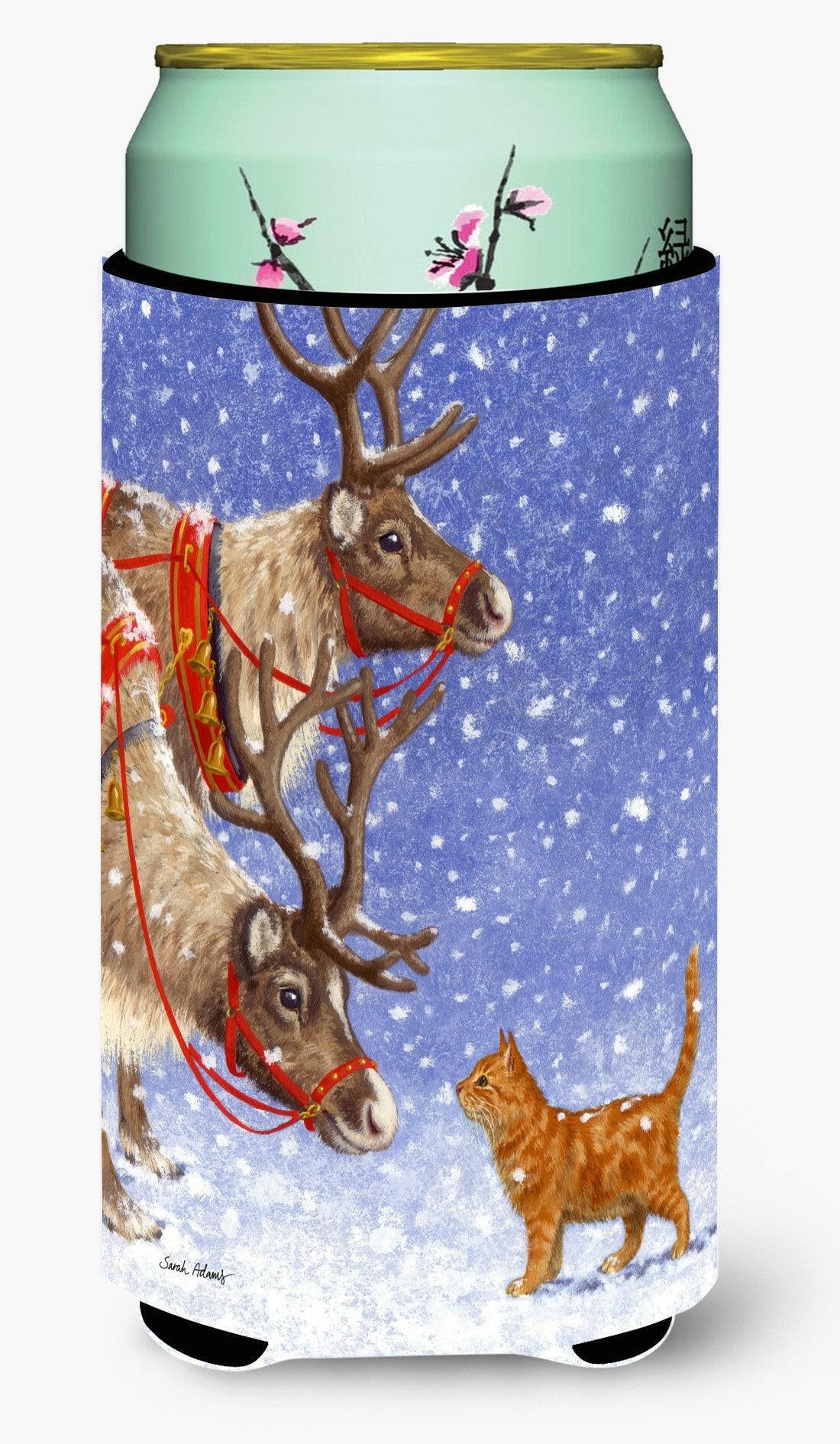 Reindeers &amp; Cat Tall Boy Beverage Insulator Hugger ASA2015TBC by Caroline&#39;s Treasures