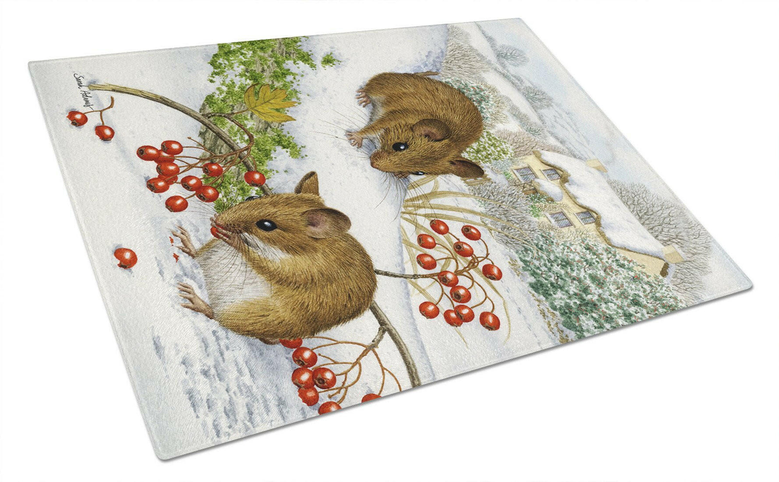Wood Mice and Berries Glass Cutting Board Large ASA2028LCB by Caroline's Treasures