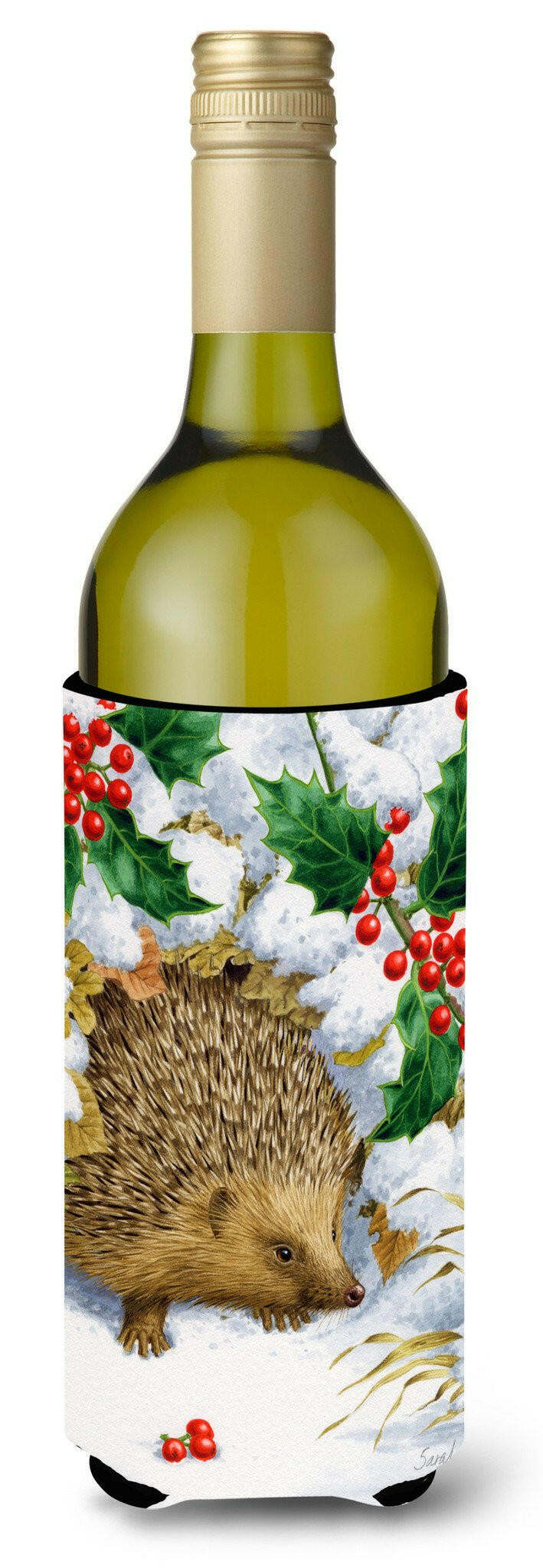 Hedgehog and Holly Wine Bottle Beverage Insulator Hugger ASA2030LITERK by Caroline&#39;s Treasures