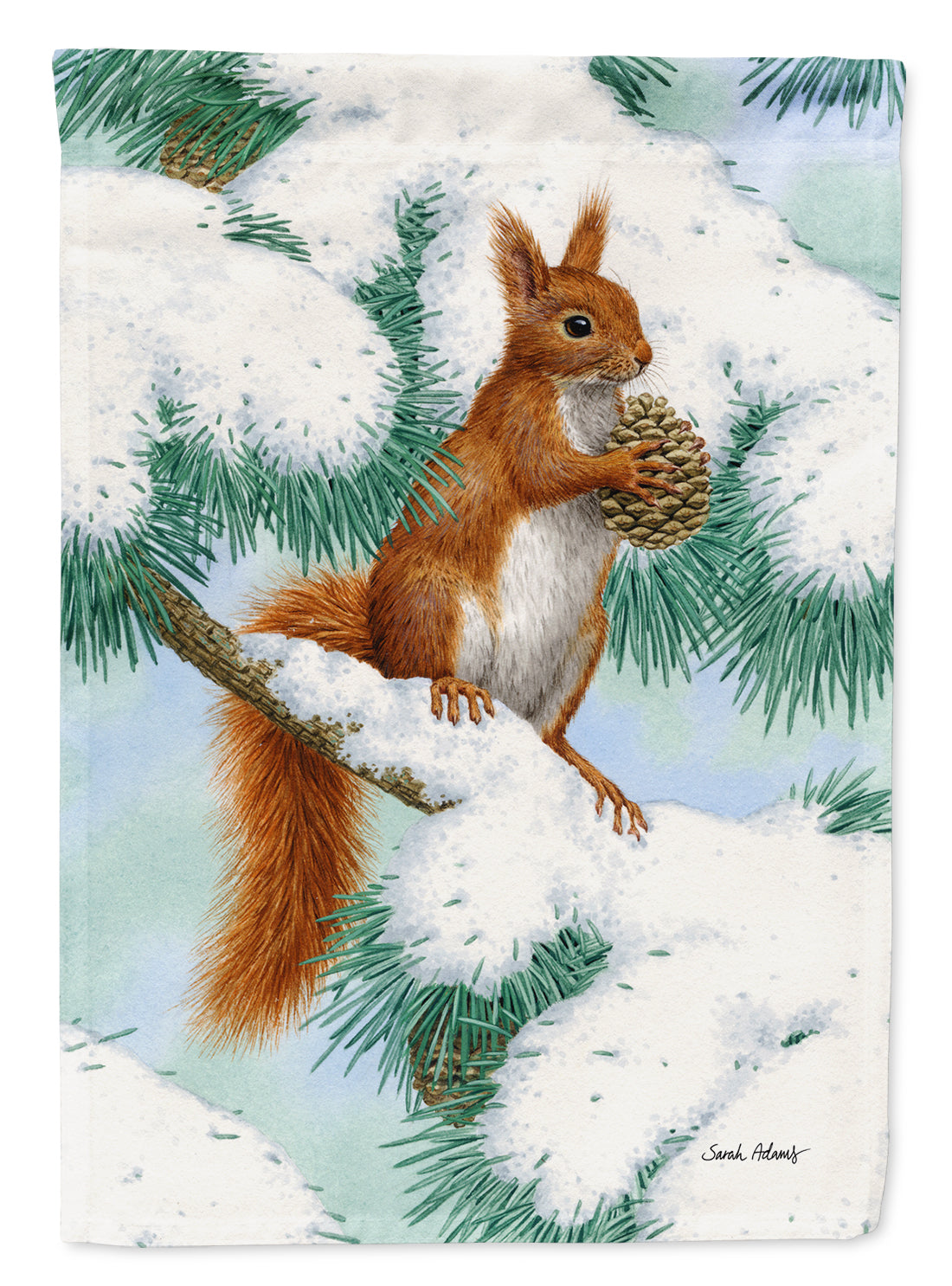 Red Squirrel with Pine Cone Flag Canvas House Size ASA2033CHF