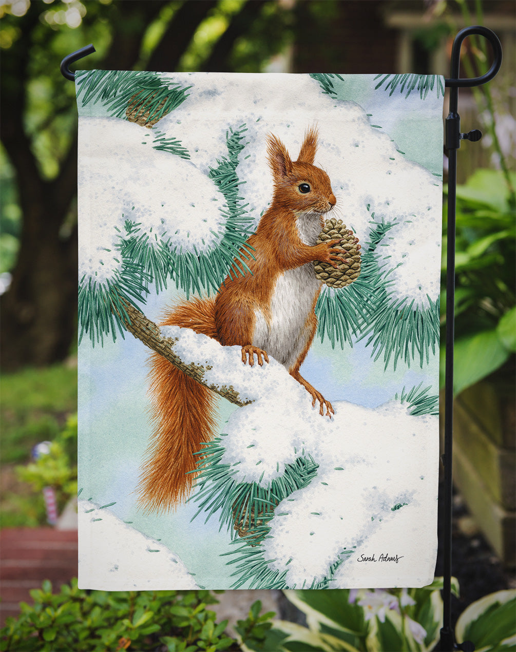 Red Squirrel with Pine Cone Flag Garden Size ASA2033GF