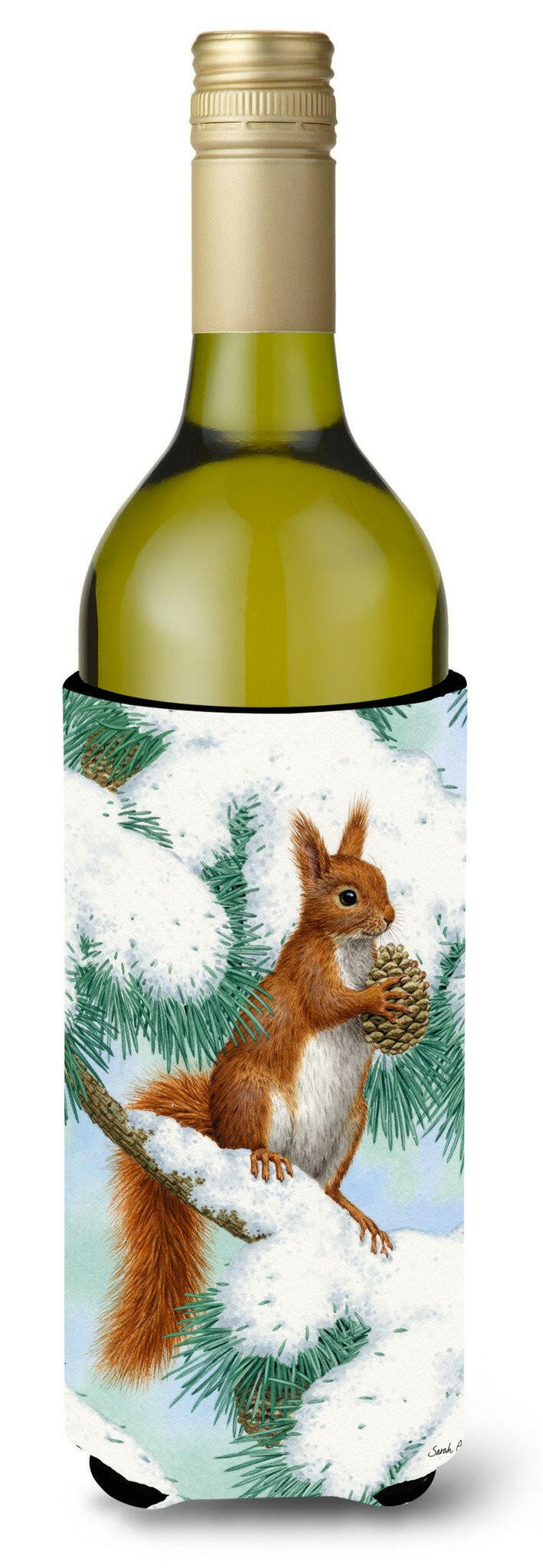 Red Squirrel with Pine Cone Wine Bottle Beverage Insulator Hugger ASA2033LITERK by Caroline&#39;s Treasures