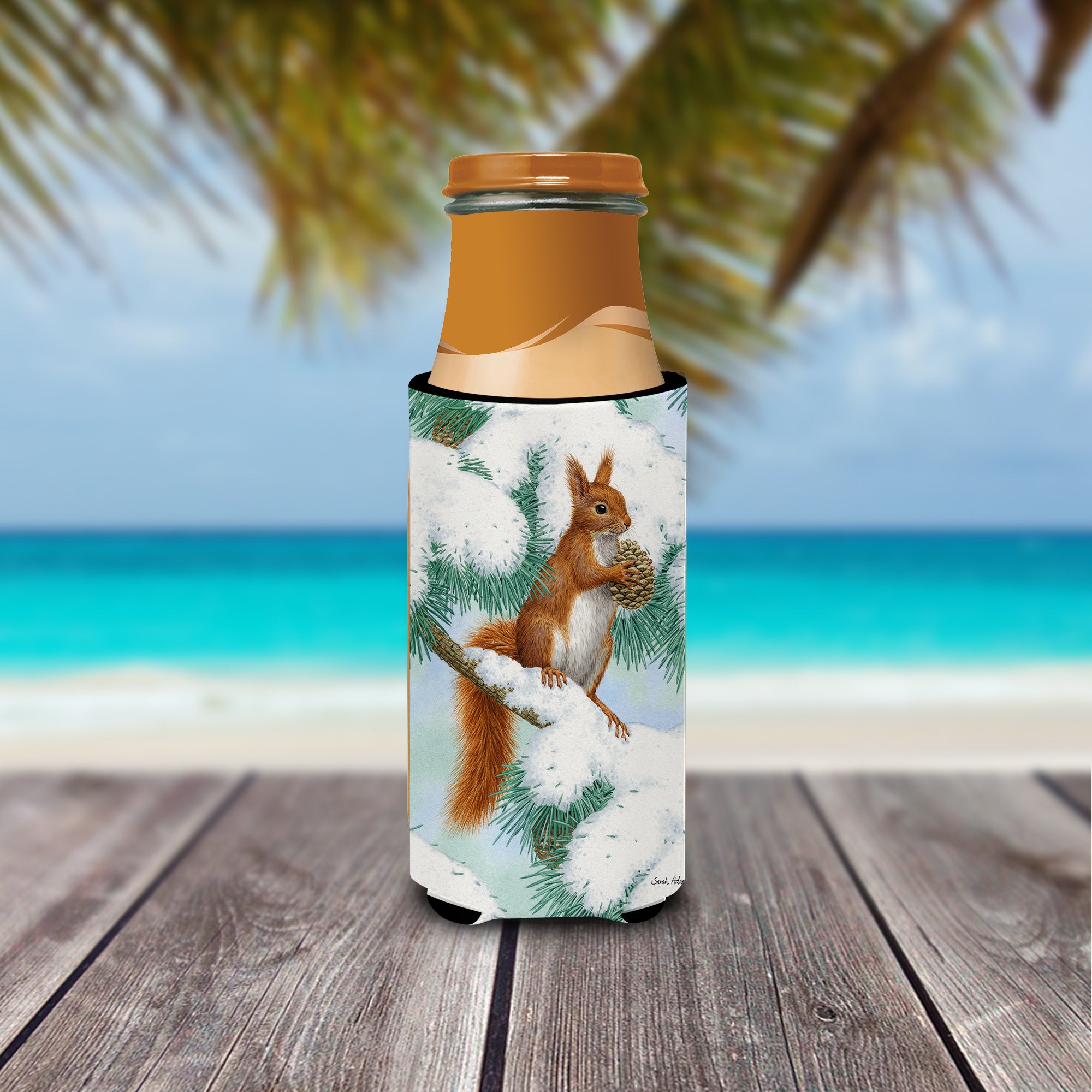 Red Squirrel with Pine Cone Ultra Beverage Insulators for slim cans ASA2033MUK