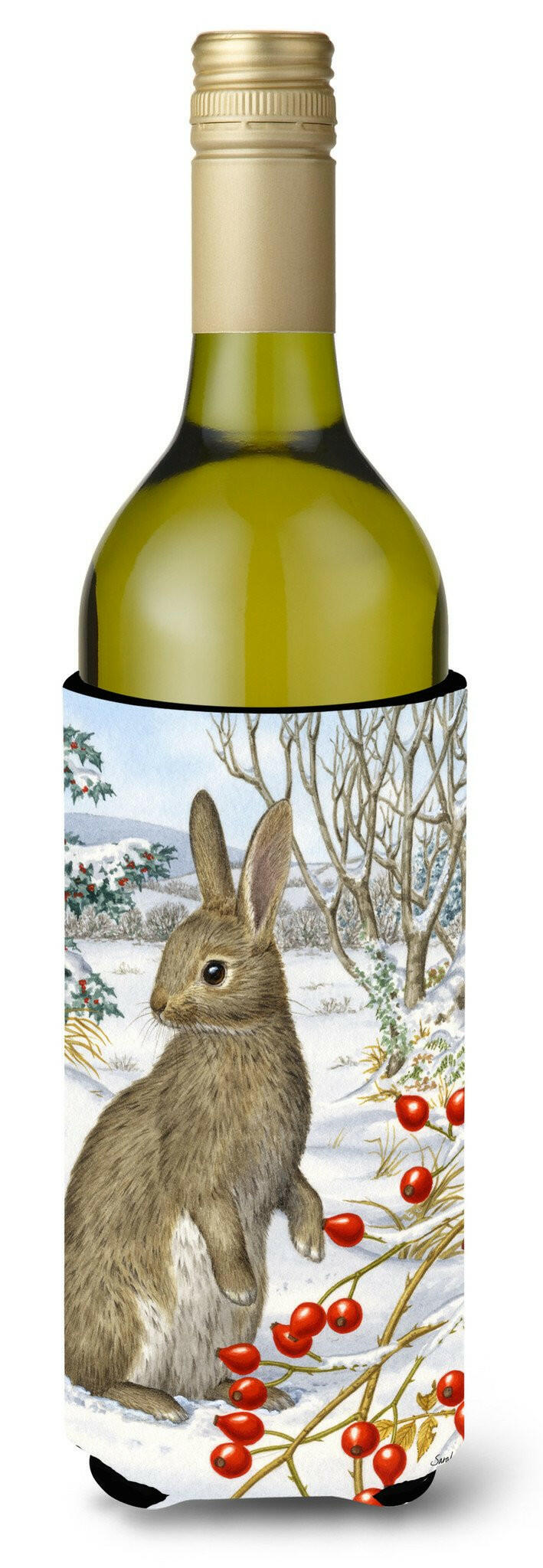 Rabbit with Berries Wine Bottle Beverage Insulator Hugger ASA2035LITERK by Caroline&#39;s Treasures