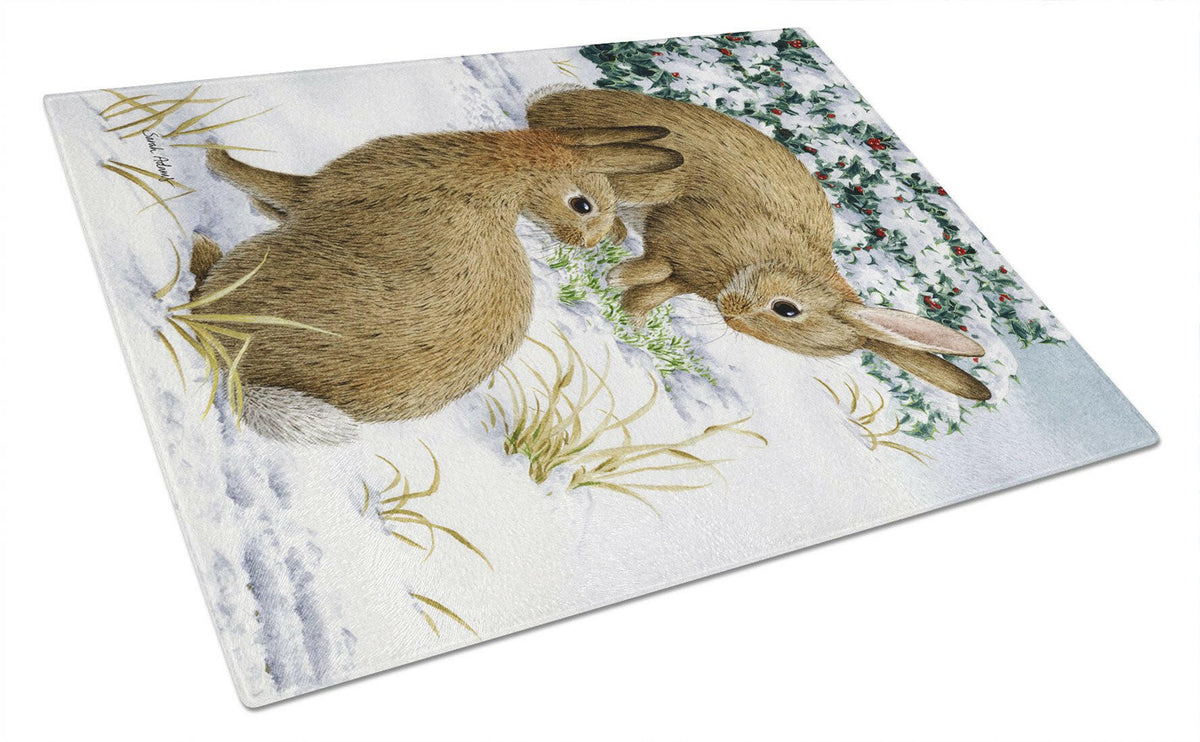 Rabbit searching for Grass in the Snow Glass Cutting Board Large ASA2036LCB by Caroline&#39;s Treasures