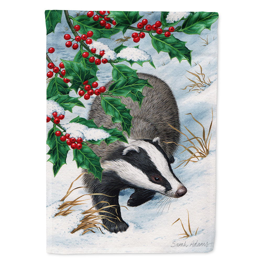Badgers with Holly Berries Flag Canvas House Size ASA2039CHF