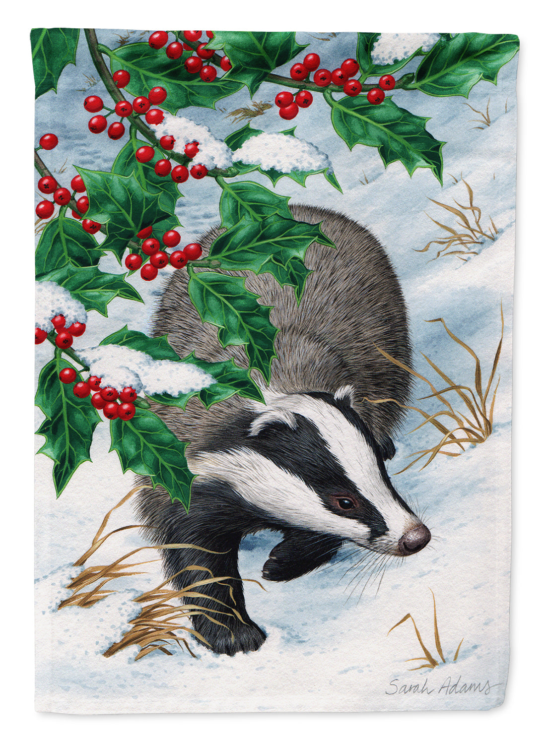 Badgers with Holly Berries Flag Garden Size ASA2039GF.