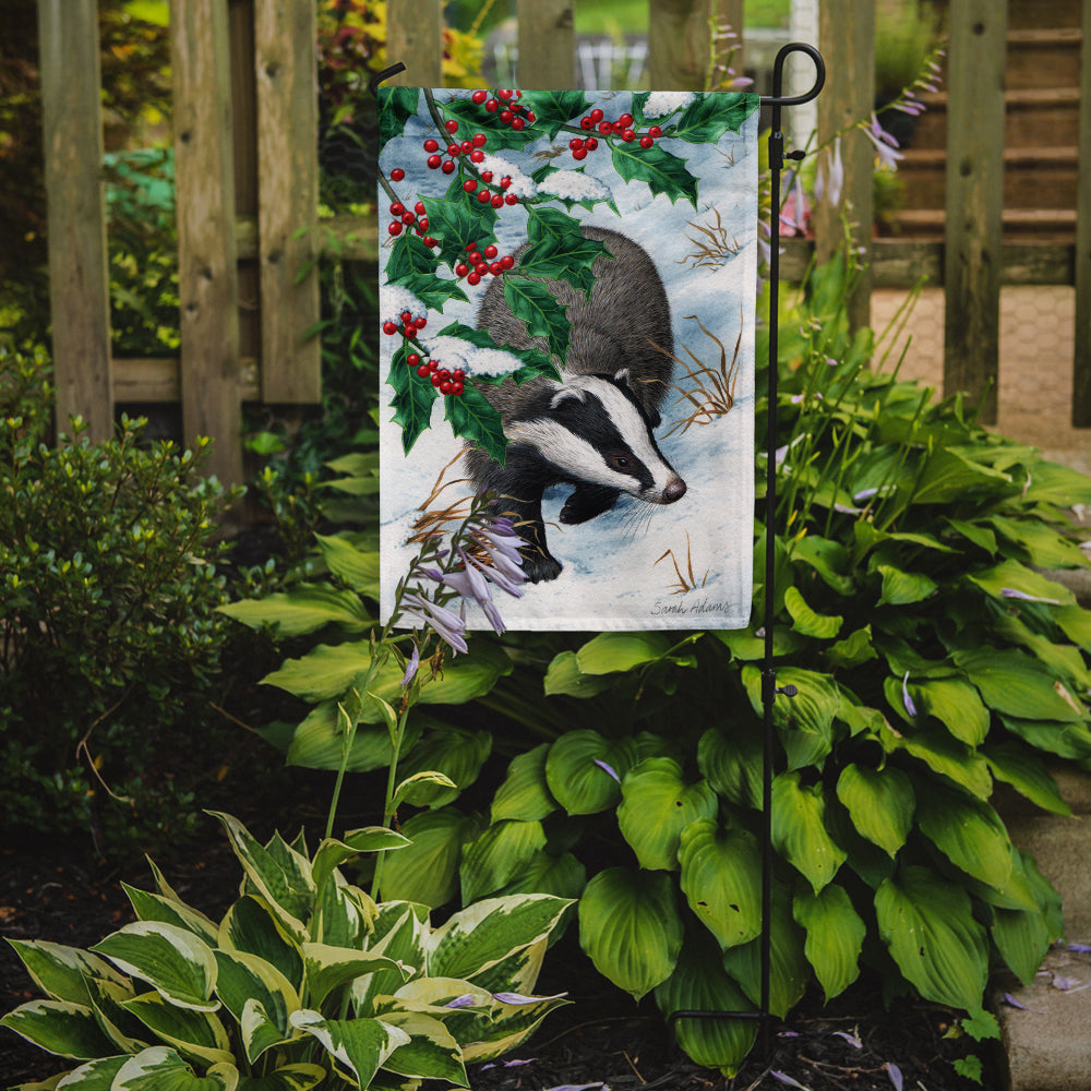 Badgers with Holly Berries Flag Garden Size ASA2039GF