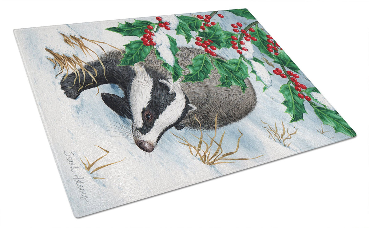 Badgers with Holly Berries Glass Cutting Board Large ASA2039LCB by Caroline&#39;s Treasures