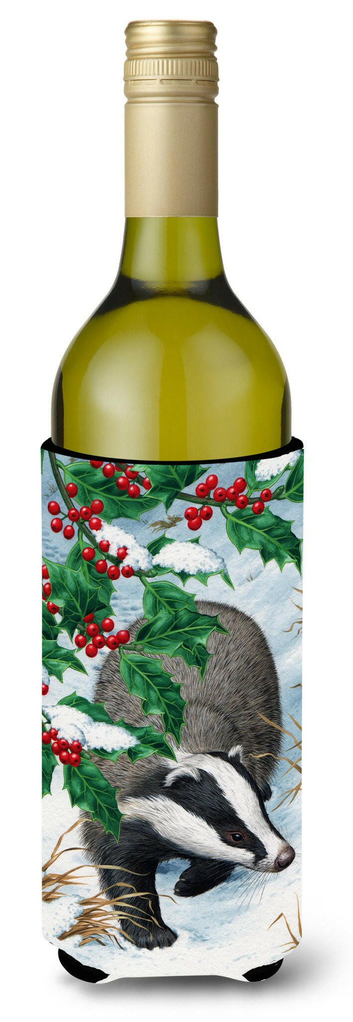 Badgers with Holly Berries Wine Bottle Beverage Insulator Hugger ASA2039LITERK by Caroline&#39;s Treasures