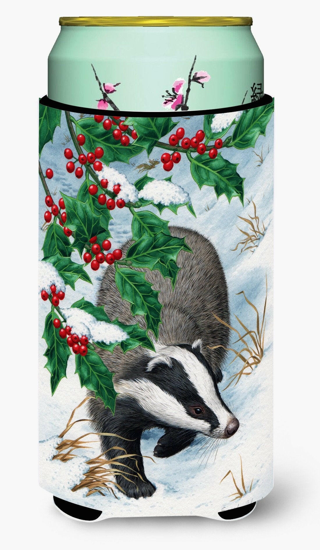 Badgers with Holly Berries Tall Boy Beverage Insulator Hugger ASA2039TBC by Caroline&#39;s Treasures
