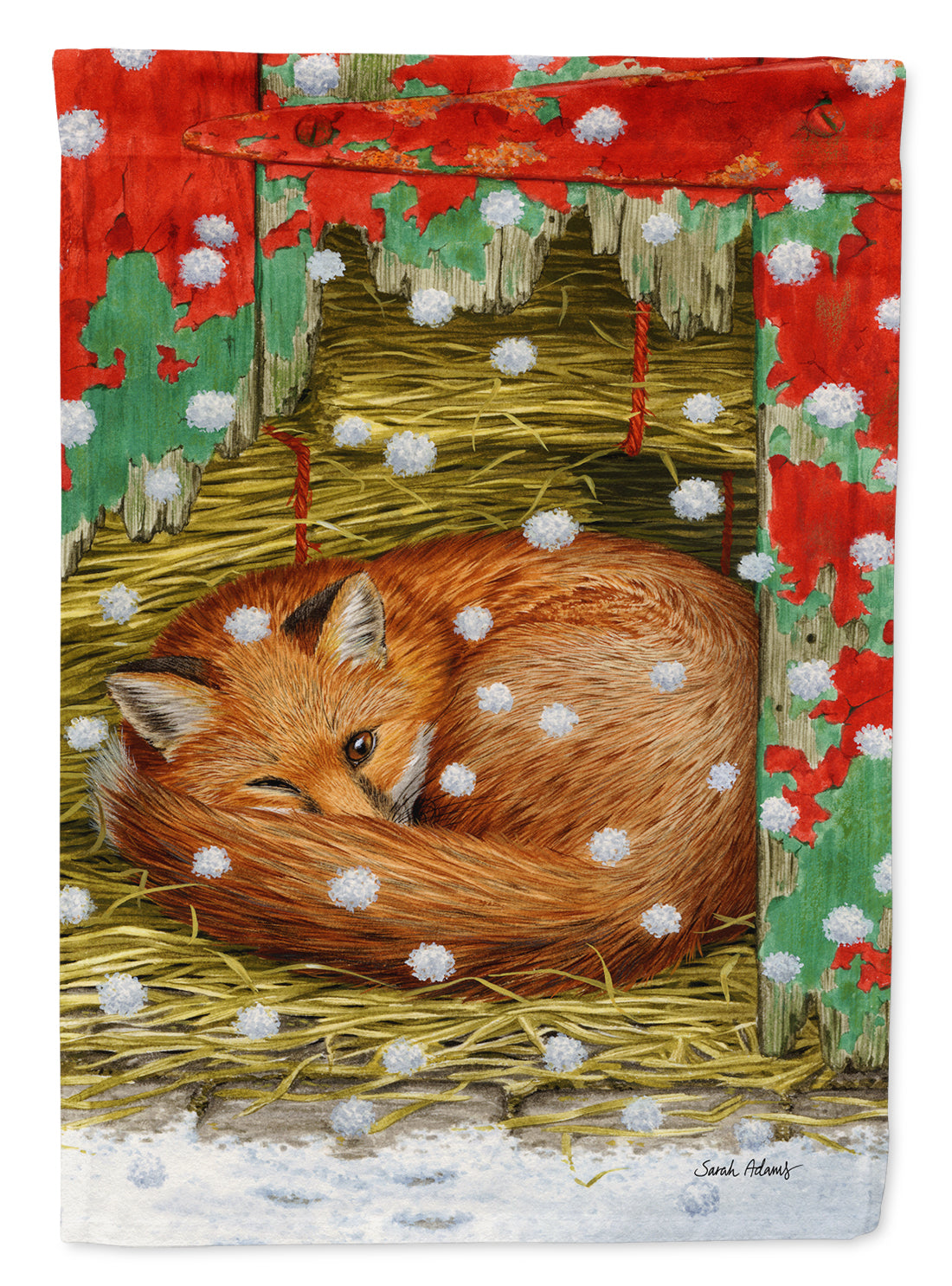 Fox Sleeping in the Snow Flag Canvas House Size ASA2045CHF  the-store.com.