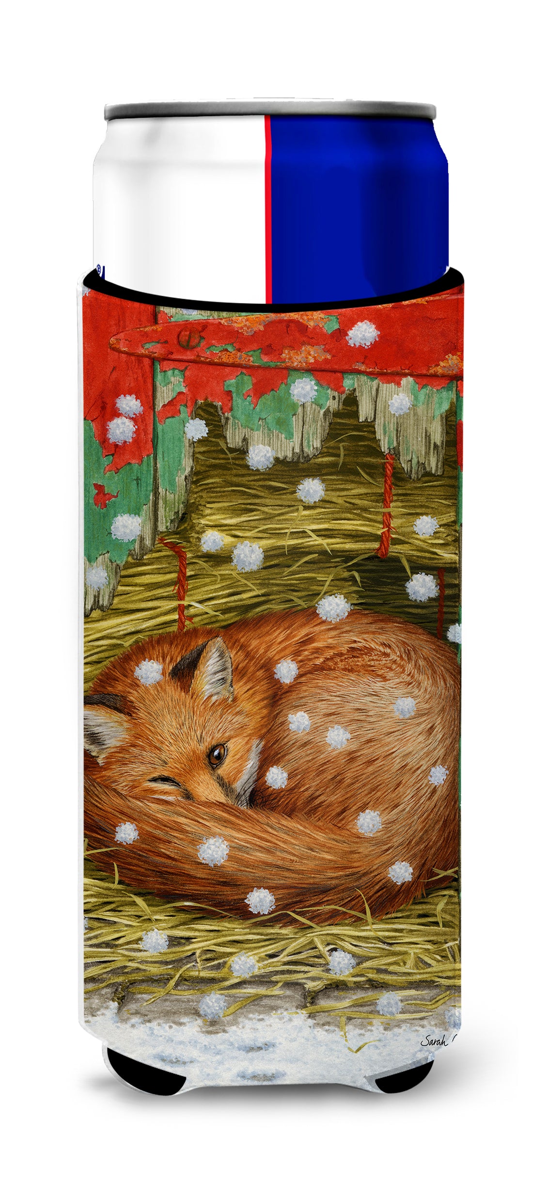 Fox Sleeping in the Snow Ultra Beverage Insulators for slim cans ASA2045MUK